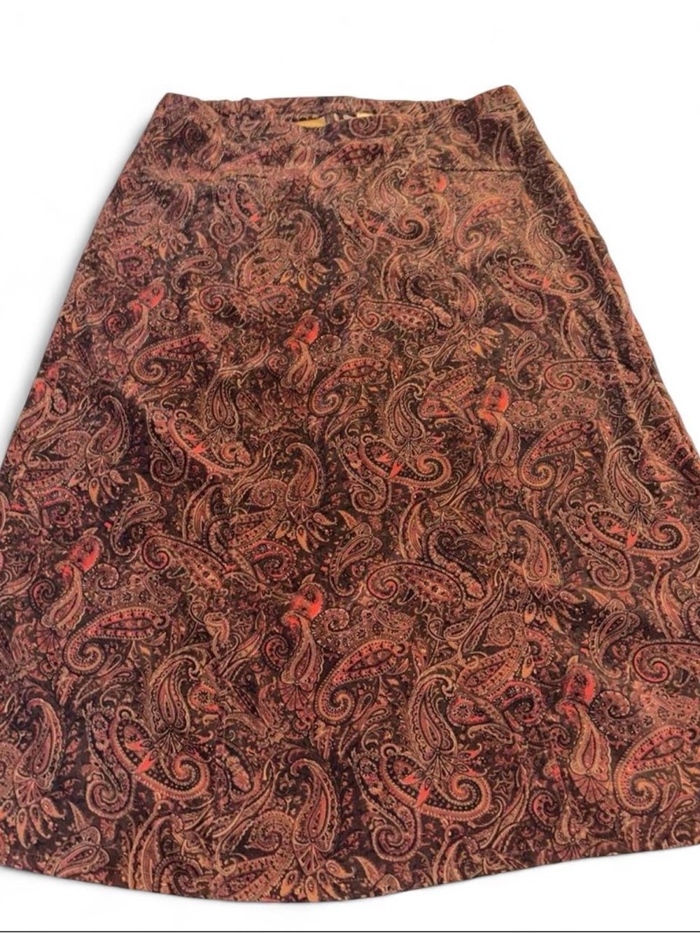 VTG Notations Paisley Midi Skirt Brown Red Stretch
Waist XL